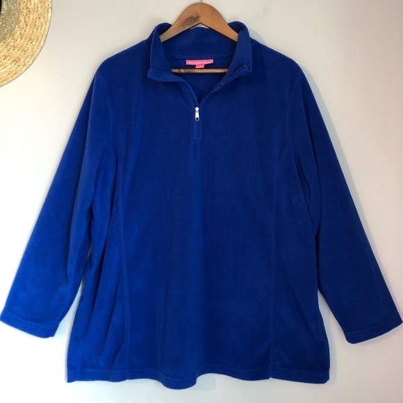 Woman Within Blue Fleece Quarter Zip Pullover, size 1X - Picture 6 of 8